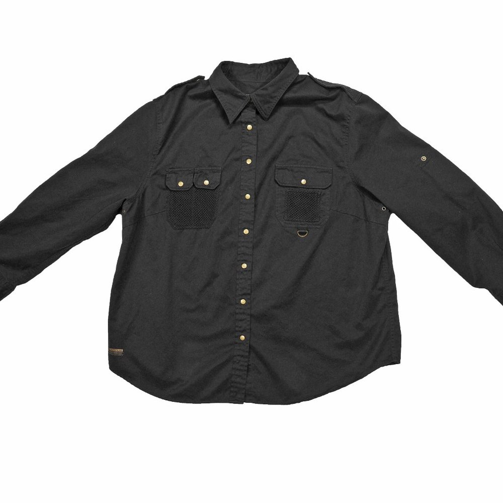 VINTAGE RALPH LAUREN RLPC SAFARI COLL MEN'S XXL BLACK MILITARY EPAULETTES SHIRT